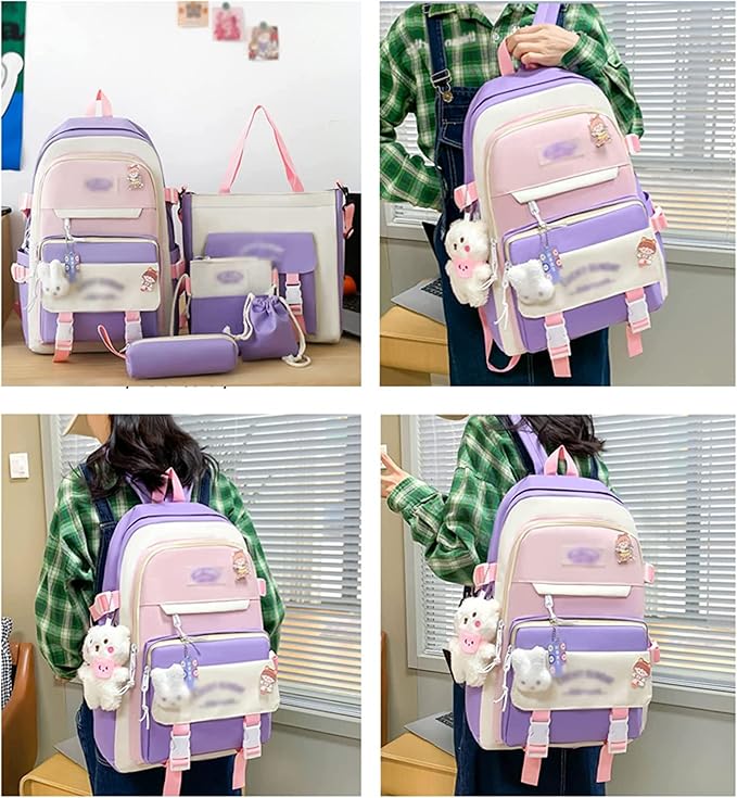 Kawaii Backpack 5Pcs Set Lightweight aesthetic backpack,Teens laptop computer cute backpacks for girls (cute backpack,one size)
