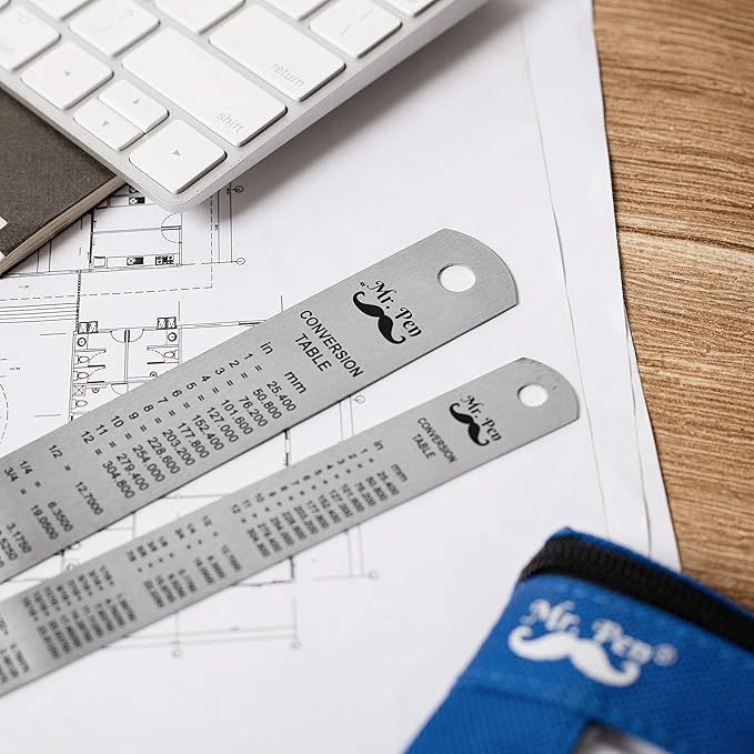 Mr. Pen- Steel Rulers, 2 Pack, 6" and 12", Gold, 6 Inch Ruler Metal Rulers, Small Metal Ruler 6 Inch Metal Ruler Thin Flat, Stainless Steel Ruler 12 Inch, Centimeter Ruler, Steel Ruler 12 Inch