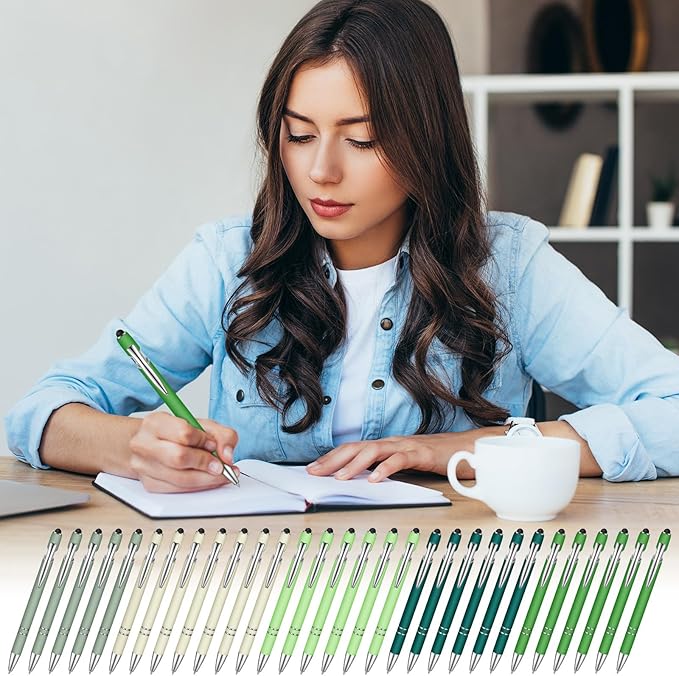 Zonon 38 Pieces Rubberized Ballpoint Pen with Stylus Tip Stylish Metal Pen Capactive Styli with Soft Rubberized Grip, Black Ink for Most Devices(Charming Colors)