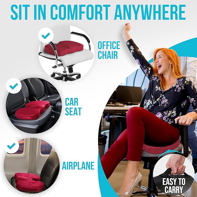 FORTEM Seat Cushion and Lumbar Support for Office Chair, Desk Chair Cushion, Memory Foam Office Chair Cushion, Non Slip Sitting and Back Pillow for Gaming, Car Seat Cushion, Chair Pad