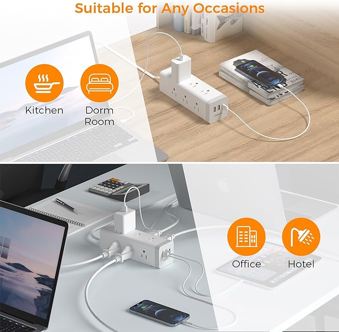 Surge Protector Power Strip with USB, TESSAN Ultra Thin Flat Plug 6 FT Extension Cord with 9 Outlets 3 USB(1 USB C), 1050 J Surge Protector Charging Station for Indoor,Office, Dorm Room Essentials