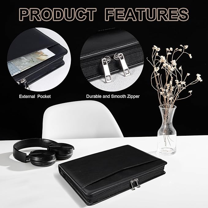 Calfinder portfolio binder,Padfolio for men, leather binder, vegan leather portfolio organizer, Personalized Gift for Professionals, Business Resume portfolio notebook,Black