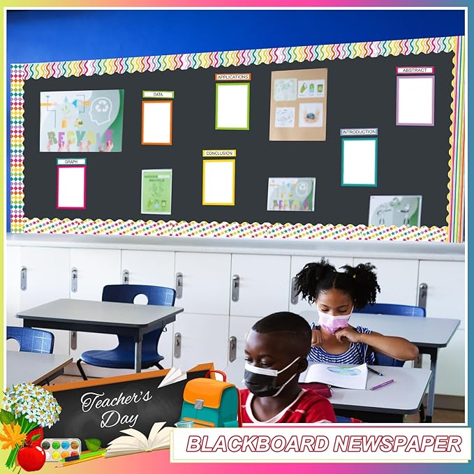 90 Pcs Science Fair Board Supplies 60 Trim Scalloped Bulletin Board Borders 24 Presentation Board Subtitles 6 Science Fair Titles for Classroom Display Boards(Colorful)