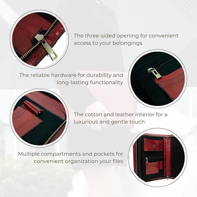 Time Resistance Leather Portfolio - A4 Document Folder - Padfolio - Italian Handcrafted Organizer Folio - Gift Box Included
