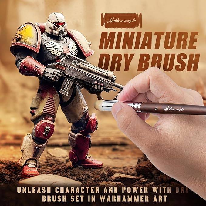 Detail Paint Brushes Dry Brushes, Golden Maple 10PC Flat Miniature Dry Paint Brushes Fine Detail Paint Brush Set for Acrylic, Oil, Watercolor & Citadel, Figurine, 40k.