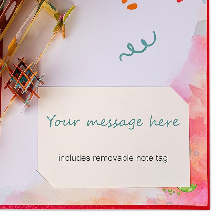 Paper Love Happy Birthday Pop Up Card, Dinosaurs, For Adults and Kids - 5"x7" Cover - Includes Envelope and Note Tag