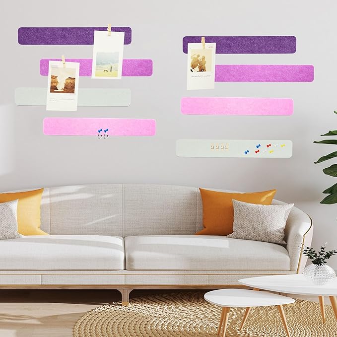 8Pcs Bulletin Board Strips, Purple Rose Felt Pin Board Bar Strips with 50 Pushpins, Self-Adhesive Felt Cork Board Strips for Wall to Display Your Notes, Photos, Schedules, Announcements
