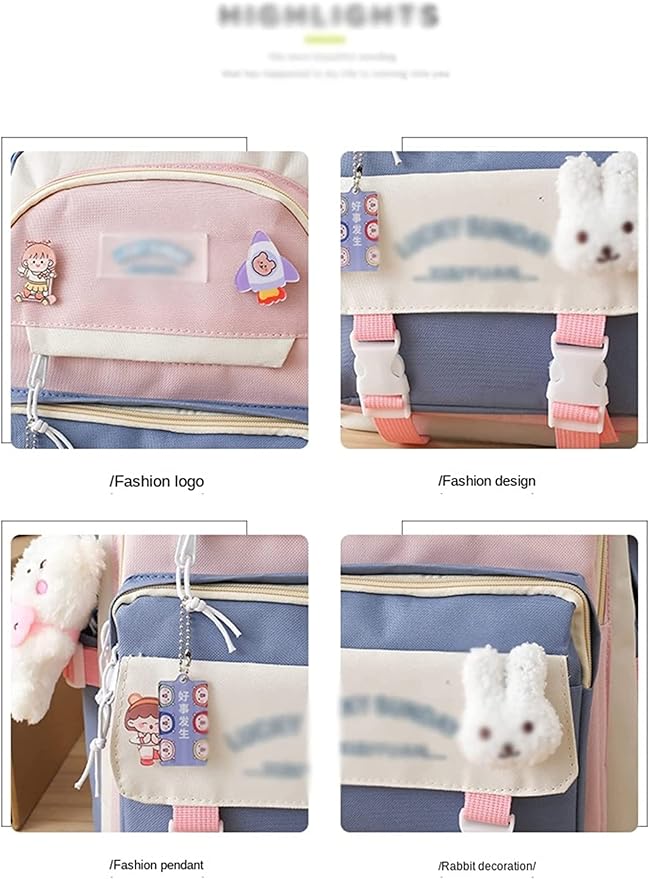 Kawaii Backpack 5Pcs Set Lightweight aesthetic backpack,Teens laptop computer cute backpacks for girls (kawaii backpack,one size)