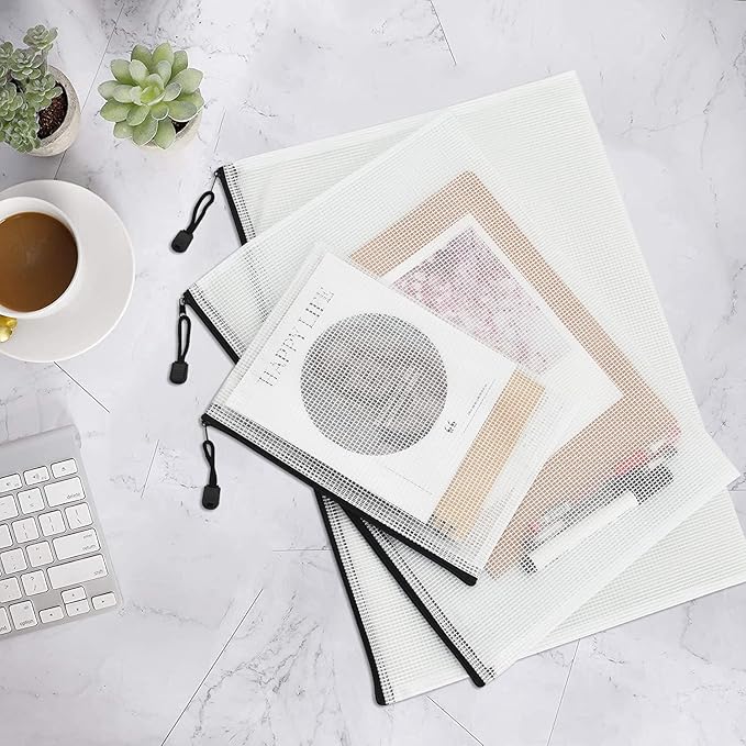 Vuzvuv 22Pcs A3 Size-16.9"x 12" Large Mesh Zipper Pouch with Label Sticker, Plastic Document Mesh Bag for File Board Game School Office Home Travel Storage(43cm30cm)