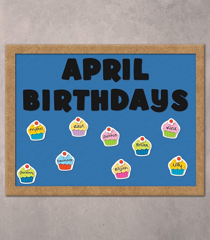 Carson Dellosa 36 Cardstock Colorful Cupcakes Cutouts, Birthday Bulletin Board Decorations, Cupcake Cutouts for Bulletin Boards, Birthday Cupcake Cutouts for Birthdays, Happy Birthday Classroom Décor