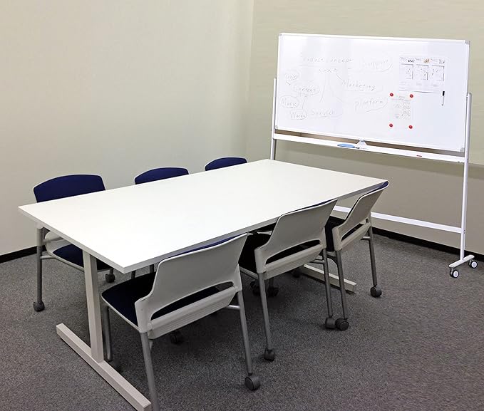 48" x 32" Adjustable Mobile Double-Sided Dry Erase Whiteboard Easel with Casters - Sturdy Reversible White Board for Offices, Schools, and Presentations