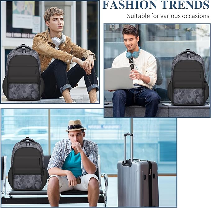 Cute Backpack for School Kids Camouflage Laptop Travel Backpack for Women Men Casual College Teen Bookbag(black)