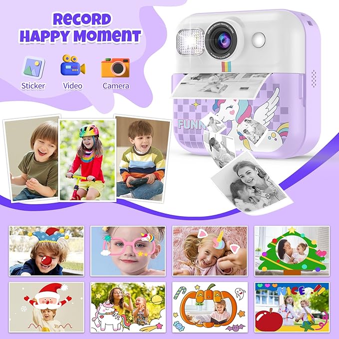 Kids Toddler Camera Instant Print Toys,1080P Children Printable Camera,Christmas Birthday Gifts for Girls Boys Age 3-10 with 3 Roller Photo Paper