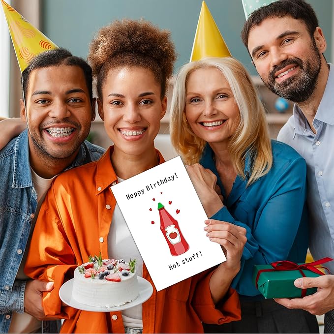 Heollaok Hot Stuff Happy Birthday Card, Funny Birthday Card for Boyfriend Husband, Cute Birthday Card for Girlfriend Wife, Happy Birthday Card for Him and Her