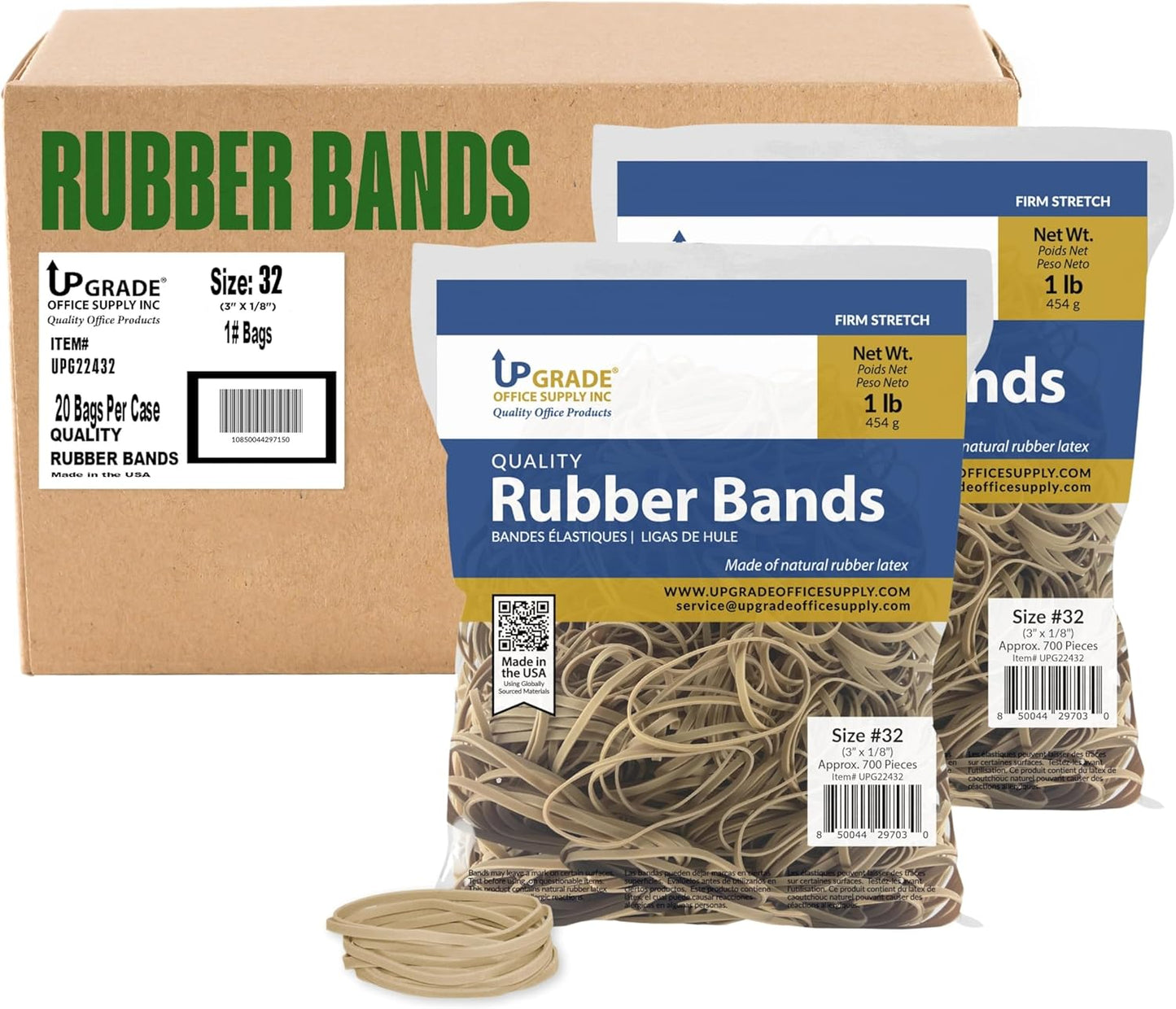 Upgrade Office Supply UPG22432PK2 Rubber Bands, Size 32 (3 x 1/8), 1400 Count, 1 lb 2-Pack, USA