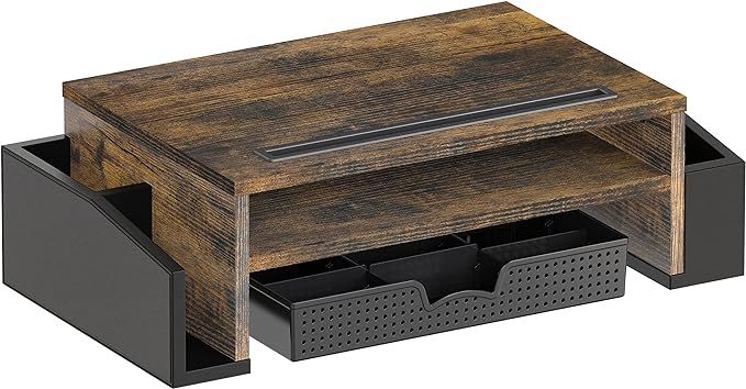Simple Houseware Desk Monitor Stand Riser with Adjustable Organizer Tray, Rustic Brown