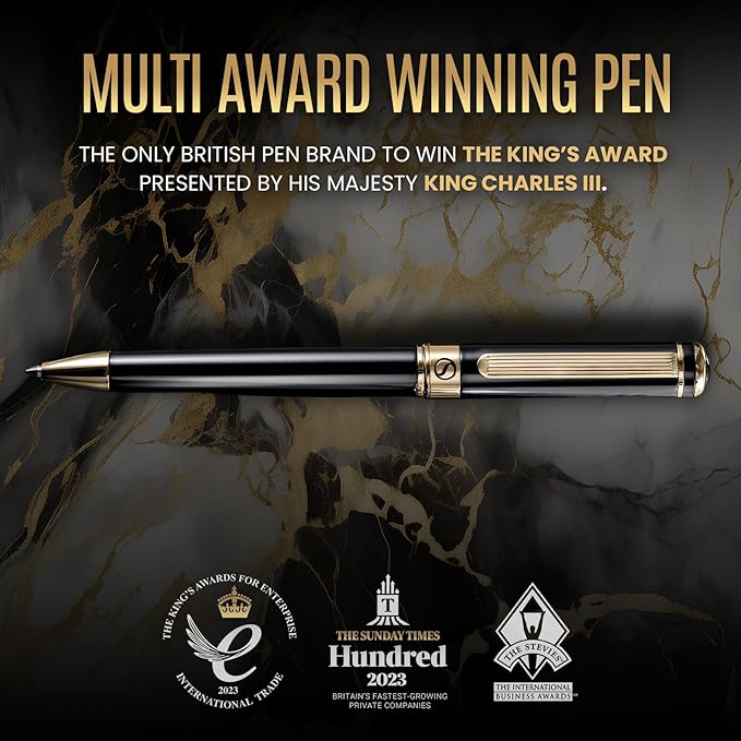 Scriveiner Black Lacquer Ballpoint Pen - Stunning Luxury Pen with 24K Gold Finish, Schmidt Black Refill, Best Ball Pen Gift Set for Men & Women, Professional Executive Office, Nice Fancy Designer Pens