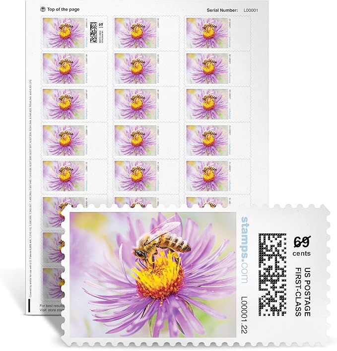 Spring Honeybee NetStamps 120-Pack (5 Sheets) Printable Postage Labels (Stamps.com Subscription Required) - Print Approved Postage - Inkjet & Laser Printers - Business, Personal, Home