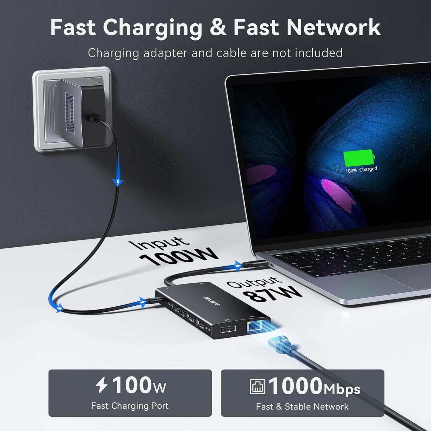 USB C Hub USB C Docking Station Dual Monitor 4K@60Hz+DP 8K@30Hz for Dell HP, Laptop Docking Station 3 Monitors 15 in 1 USBC Dongle Multiport Adapter with USB A Port+Button+PD+Ethernet+SD/TF+Audio