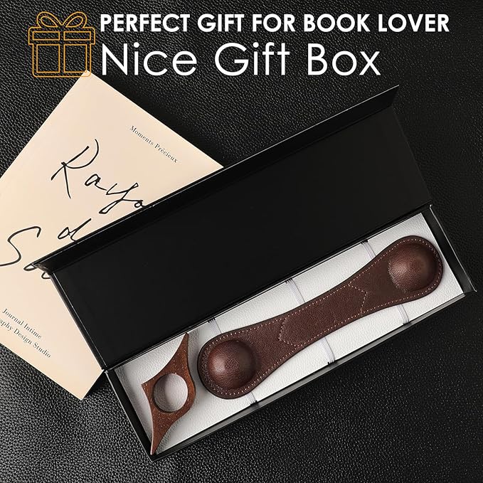 KINIVA Leather Weighted Bookmarks Book Weight Page Holder for Reading,Book Open Holder for Kids Adult,Gifts for Reader (01+04 Coffee)