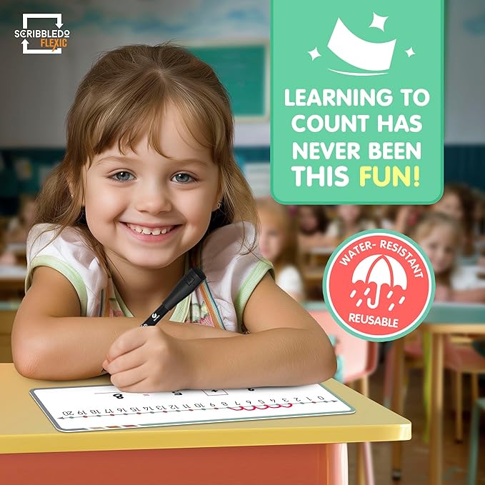 SCRIBBLEDO Dry Erase Number Line for Students 4”x12” Small White Board Dry Erase Sheets Math Manipulatives Number Lines for Classroom Supplies Teacher Pack 10 Sheets