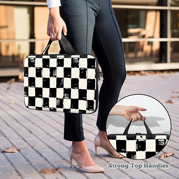 Laptop Sleeve Case Bag 13 inch, Black and White Checkered Slim Carrying Case Durable Handbag Travel Laptop Bag for 13 inch MacBook Air M3/M2/Pro M2/ 13" iPad Pro/Air M4/M2 2024