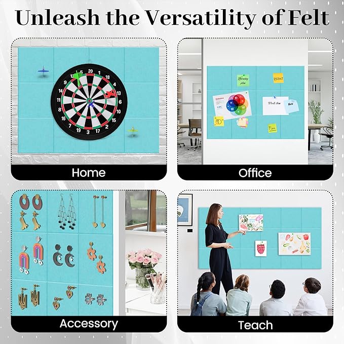 Felt Bulletin Board Felt Wall Tiles 12 Pack- 47"x35" Large Cork Board/Cork Tiles Alternative Safe Removable Felt Boards for Walls Felt Board for Office Felt Pin Board Baby Blue