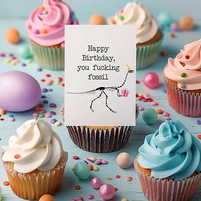 Happy Birthday You Fossil - Funny Happy Birthday Cards for Men Women - Sarcastic Over The Hill Gift Idea for Old Man Lady - Milestone Bday Present for Mom Dad Husband Wife - Includes 1 Card & Envelope