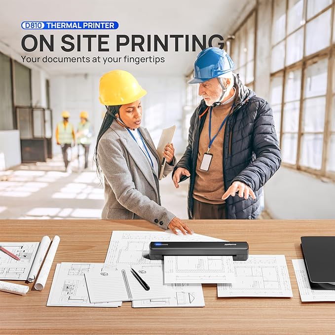 POLONO Portable Printer Wireless for Travel, D810 Bluetooth Thermal Printer Support for 8.5"x11" US Letter, Inkless Compatible with iOS, Android, Laptop for Office, Car and Home, Black