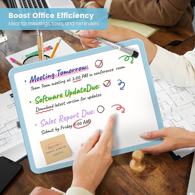 Small Double-Sided White Board Dry Erase Board For Wall, 14"x11" Hanging Whiteboard for Door, Mini Dry Erase Board with a black dry erase marker, Small Whiteboard for Kids Students, Back To School, Bl