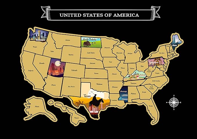Large 23x16 Scratch-Off USA Map - Hand-Drawn Travel Design with Accessories, Laminated for Home DĂŠcor - Deluxe States Tracker, Road Trip Gift, Perfect for Travelers, Adventure & Geography Lovers