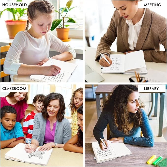 feela 12 Pack Notebooks Journals Bulk, Hardcover Notebook Classic Ruled Lined Journals with Pen Holder for Women Girls School Business Supplies, with 12 Black Pens, 120 GSM, 5.1”x8.3”, A5, White