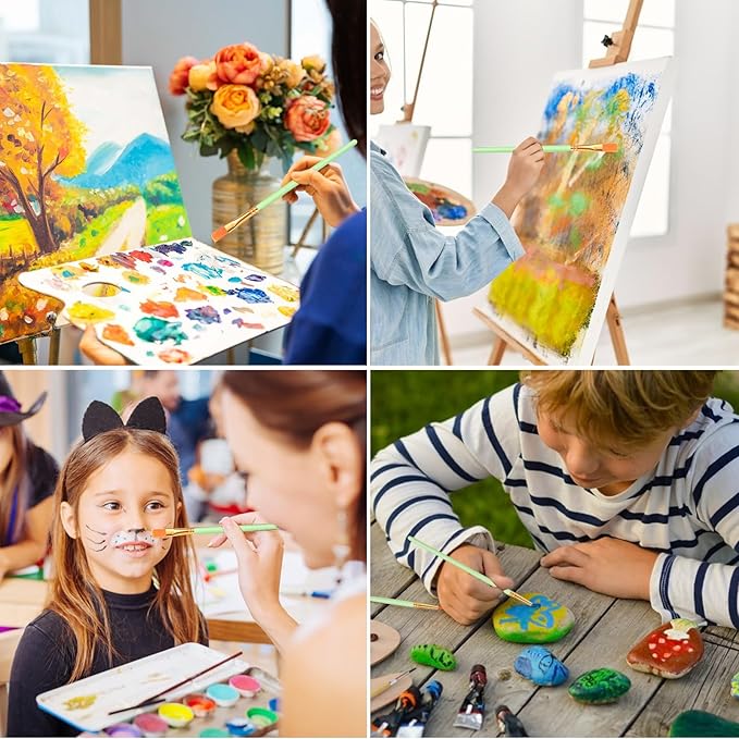 ESRICH Paint Brushes Set,10 Packs 100 Pcs Acrylic Paint Brush Set,St. Patrick's Party Acrylic Oil Watercolor, Face Nail Art, Miniature Detailing,Rock Painting,Painting Artist Professional Kits(Green)