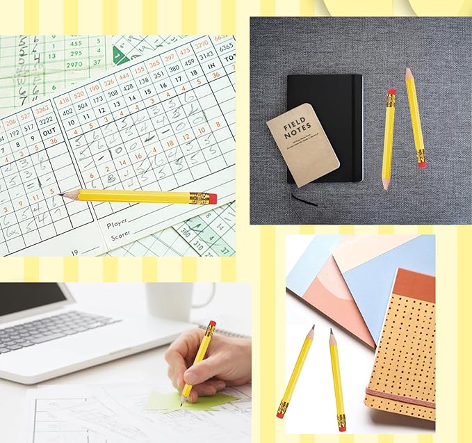 Adhere 25pcs Golf Pencils with eraser Hexagon Wooden Pencils Graphite 2B for Golf Event Scoring,Classroom,Wedding,Company Meetings,Pew, Pocket (Yellow1)