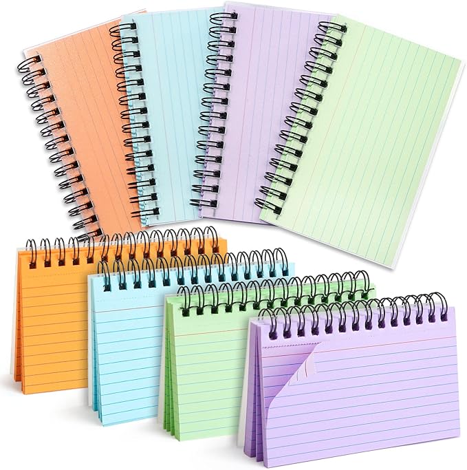 Koogel Index Cards 3 x 5 Inch, 400 Count, Ruled Lined both Side, 4 Colors with Waterproof Covers