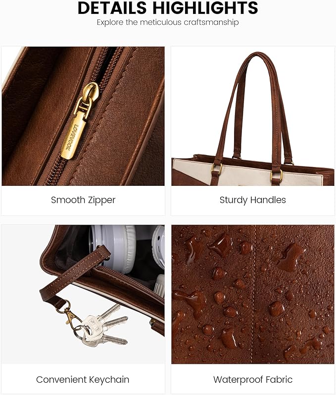 LOVEVOOK Laptop Bag for Women,15.6 Inch Laptop Tote Bag for Women,Vintage Leather Work Tote Bags Computer Teacher Bag,Waterproof Business Bag Office Briefcase