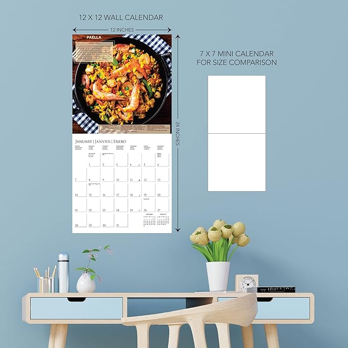 Graphique 2024 Foodie Adventures Wall Calendar | 12” x 12” | Thick Paper | Home & Office Organizer | Large Monthly Grid | 3 Languages & Marked Holidays | 4 Month Preview Page for 2025