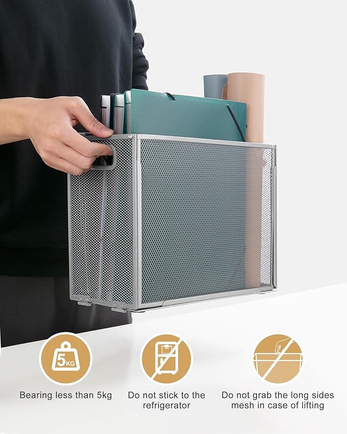 Oterri Hanging File Organizer, Metal File Organizer, Portable Desktop File Organizer for Letter Size Folder, Mesh Hanging File Crate for Office,Folders Not Included(Light Grey,1 Pack)