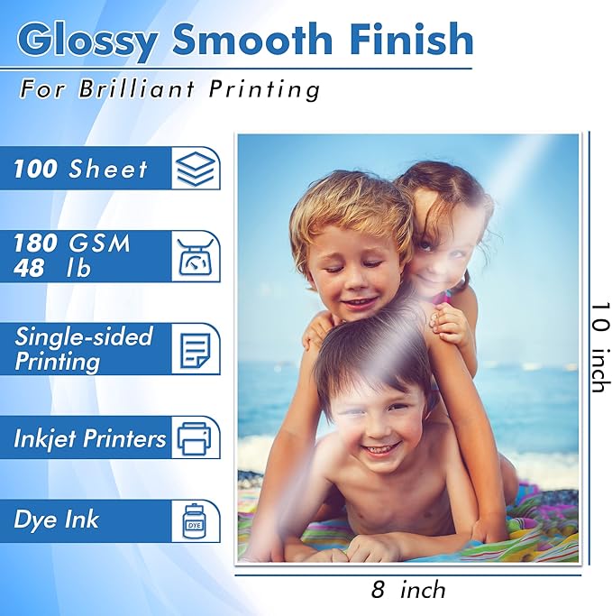 Koala Glossy Inkjet Photo Paper 8X10 Inches 48lb 100 Sheets Professional Glossy Photographic Paper Compatible with Inkjet Printer Use DYE INK 180GSM