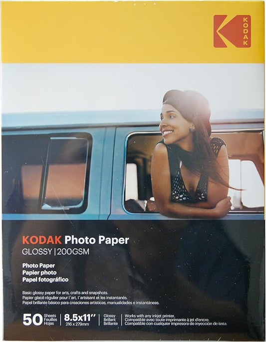 KODAK Photo Paper Gloss 8.5"x11", 50 count, 48lb-180g/m2 weight, 6.5 mil thickness (41182-3510-188)