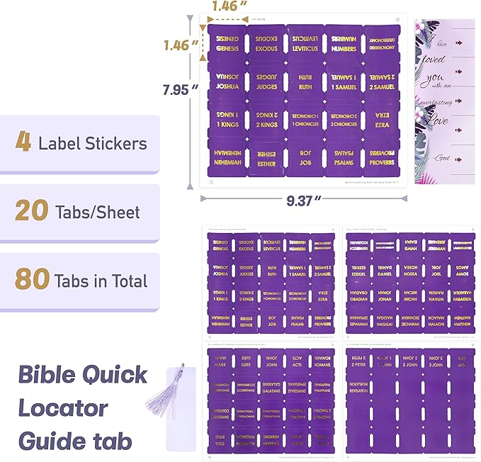 Bible Tabs for Study Bible, New & Old Testament Tabs Matte Laminated Bible Book Tabs Bible Journaling Supplies for Women(Large Print, Easy to Read) (Purple-1)
