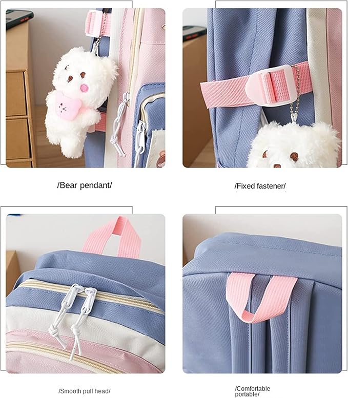 Kawaii Backpack 5Pcs Set Lightweight aesthetic backpack,Teens laptop computer cute backpacks for girls (girls backpack,one size)