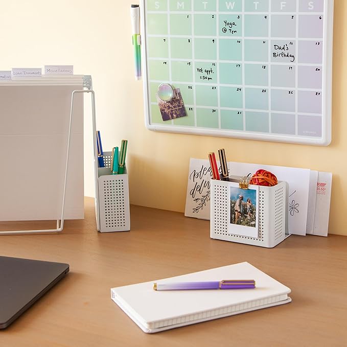 U Brands Contempo Magnetic Dry Erase Calendar Board, 14"x11", Ombre with Modern White Frame, includes Magnet and Marker