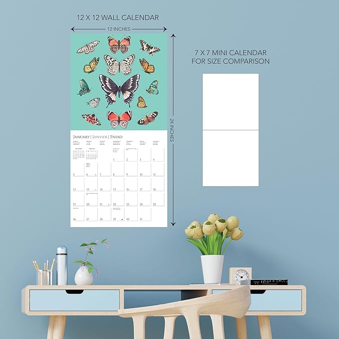 Graphique 2025 Butterflies Wall Calendar | 12” x 12” | Thick Paper | Home & Office Organizer | Large Monthly Grid | 3 Languages & Marked Holidays | 4 Month Preview Page for 2026