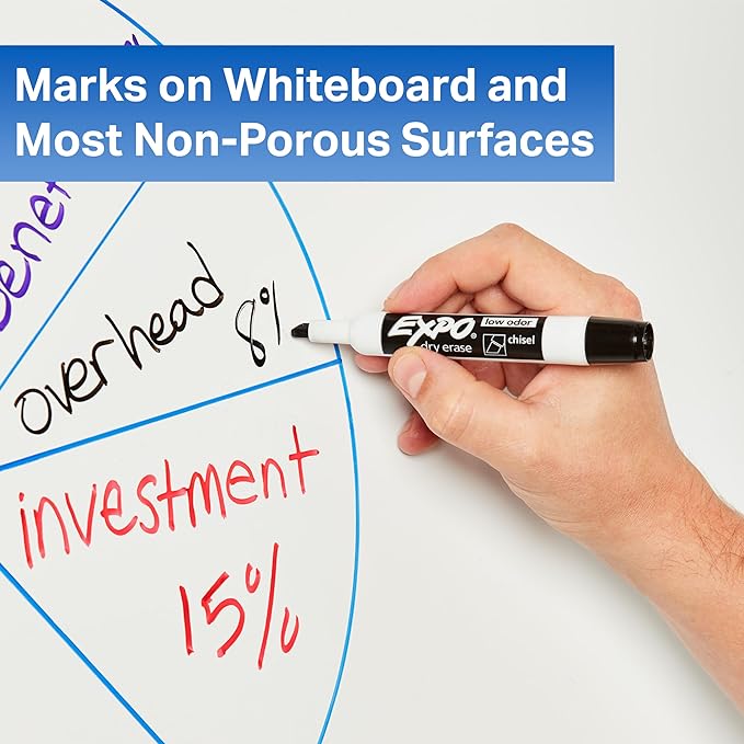 EXPO® Dry Erase Markers Set, Mixed Tip White Board Markers with White Board Eraser, Assorted Colors, 11 Count