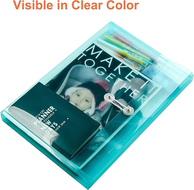 Plastic Legal Size Envelopes with String Tie Closure, 1-1/4" Expansion, Side Load, Clear File Folders Poly Project Paper Documents Organizer for Office School Home (Assorted Colors - 6 P)