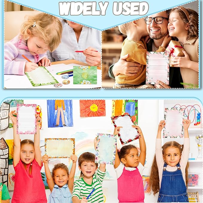 TaoBary 160 Packs Stationery Paper Set (50 Double Sided Stationery Writing Papers 50 Matching Envelopes) 60 Round Dot Sticker, 10 Design(Flower,8.5 x 11 Inch)