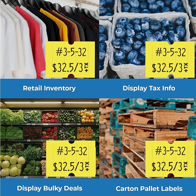 Perco 2 Line Yellow Labels - 80 Rolls, 10 Sleeves, 80,000 Blank Price and Date Gun Labels for Perco 2 Line Price and Date Guns - Made in USA