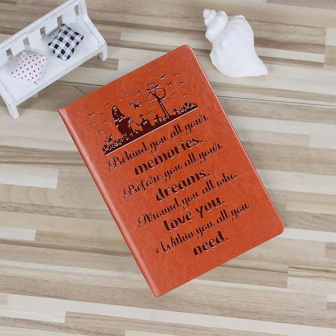 ZWYQWN Jack and Sally Gifts Leather Notebook for Women Men Nightmare Christmas Journal Notebook Nightmare Before Gifts (behind you)