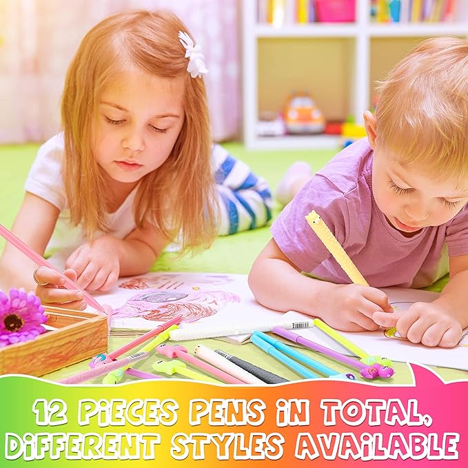 Tenare 12 Pieces Lama Pens Alpaca Gel Ink Pens Kawaii Cute Animal Black 0.5 mm for Kids